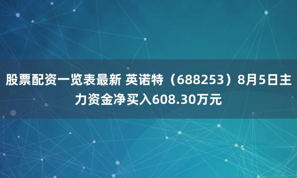 股票配资一览表最新 英诺特（688253）8月5日主力资金净买入608.30万元