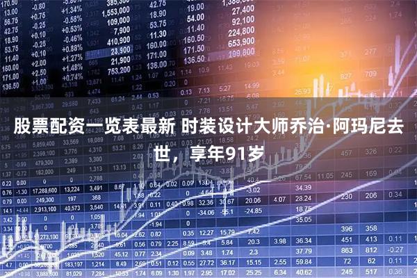 股票配资一览表最新 时装设计大师乔治·阿玛尼去世，享年91岁